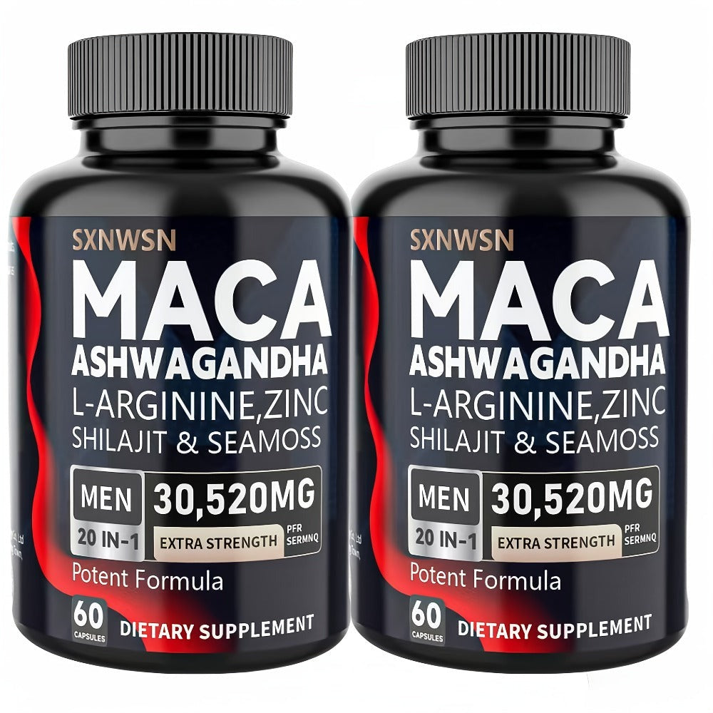 Ashwagandha & Maca Root Capsules with Sea Moss, Shilajit, L-Arginine & L-Citrulline – Stress Relief, Mood & Energy Supplement for Women and Men | Choose 60 or 120 Capsules | Daily Herbal Wellness Formula