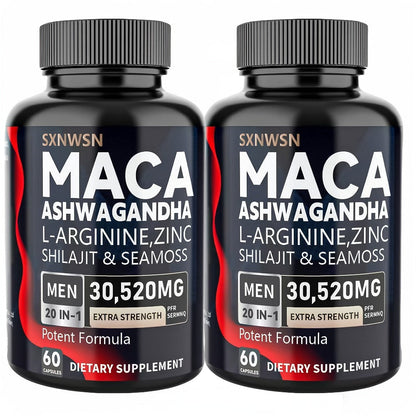 Ashwagandha & Maca Root Capsules with Sea Moss, Shilajit, L-Arginine & L-Citrulline – Stress Relief, Mood & Energy Supplement for Women and Men | Choose 60 or 120 Capsules | Daily Herbal Wellness Formula
