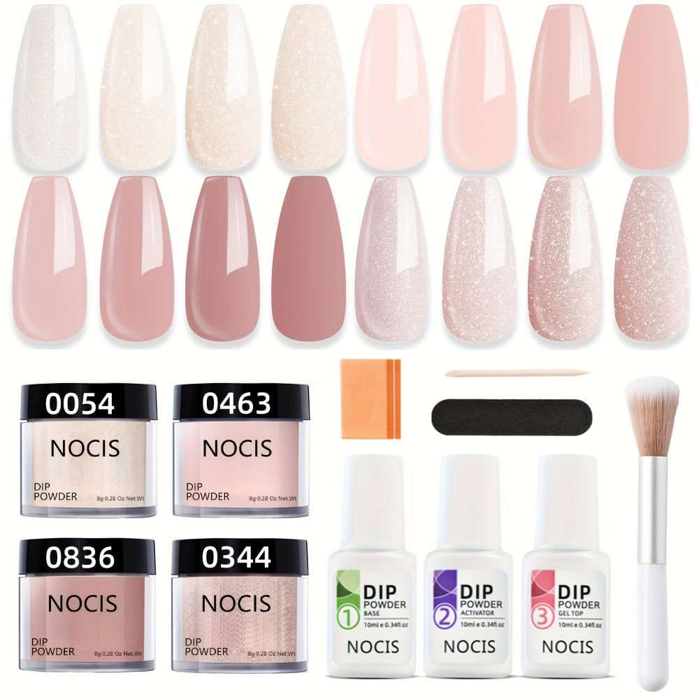 Dip Powder Nail Kit 4 Colors Glitter Nude Shades French Manicure Set with Base Coat Top Coat Activator No Lamp Needed Long Lasting Salon Quality Gift for Women