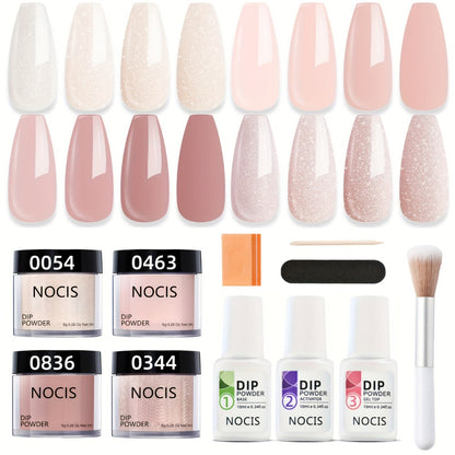 Dip Powder Nail Kit 4 Colors Glitter Nude Shades French Manicure Set with Base Coat Top Coat Activator No Lamp Needed Long Lasting Salon Quality Gift for Women