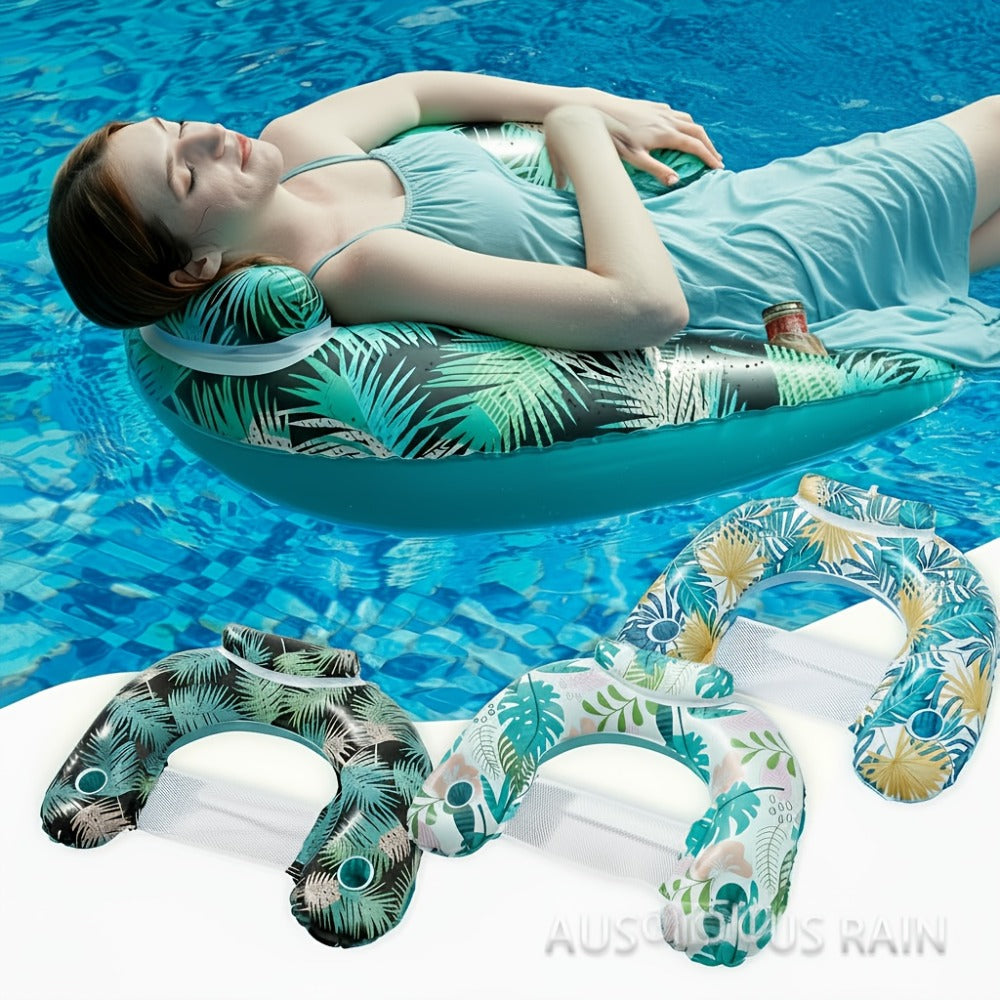 Striped Inflatable Pool Float for Adults – Heavy-Duty PVC Raft Lounge Chair with Cup Holders, Leak-Proof Design for Lake River Ocean Beach, Summer Pool Party Accessory