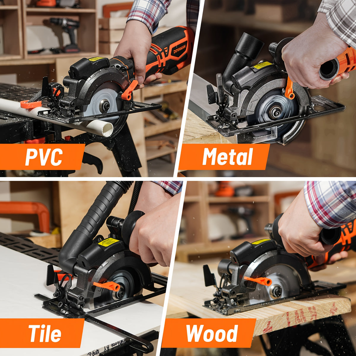 4.5 Inch Mini Compact Circular Saw with Laser Guide, Dual Metal Side Handle Stable Control, 5.2A 7000RPM Power Saw, 43mm Max Cutting Depth, 6 Extra Saw Blades Included, Cuts Wood, Plastic, Soft Metal, Tile. Perfect DIY Power Tool Gift