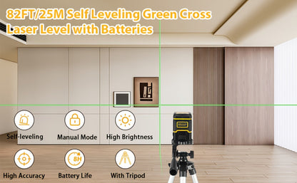 Green Laser Level Self-Leveling with Tripod – Horizontal & Vertical Cross Line Laser for Construction, Tiling, Home Renovation & Interior Decoration