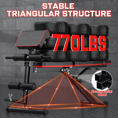 Adjustable Weight Bench 6-in-1 Foldable – Flat Incline Decline, Resistance Bands, Preacher Curl & Leg Developer, 770lb Capacity – Home Gym Strength Training Bench