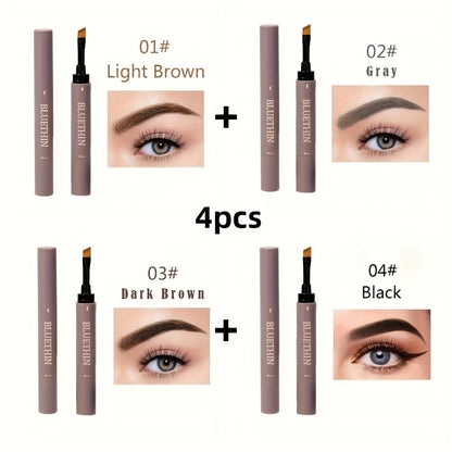 Waterproof Eyebrow Pencil Dual Ended with Angled Tip Flat Tip & Spoolie Brush Smudge Proof Long Lasting Brow Definer for Women Gray Black 2pcs 4pcs Set