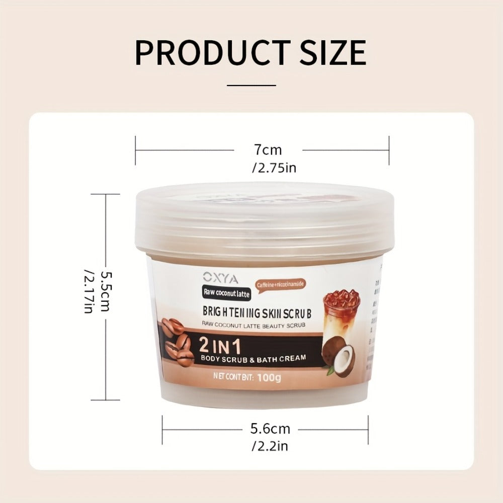 Exfoliating Body Scrub with Coconut Oil & Shea Butter — Raw Coconut Latte Sugar Scrub for Women, Deep Moisturizing Face & Body Exfoliator, Gentle Non-Irritating Formula, All Skin Types