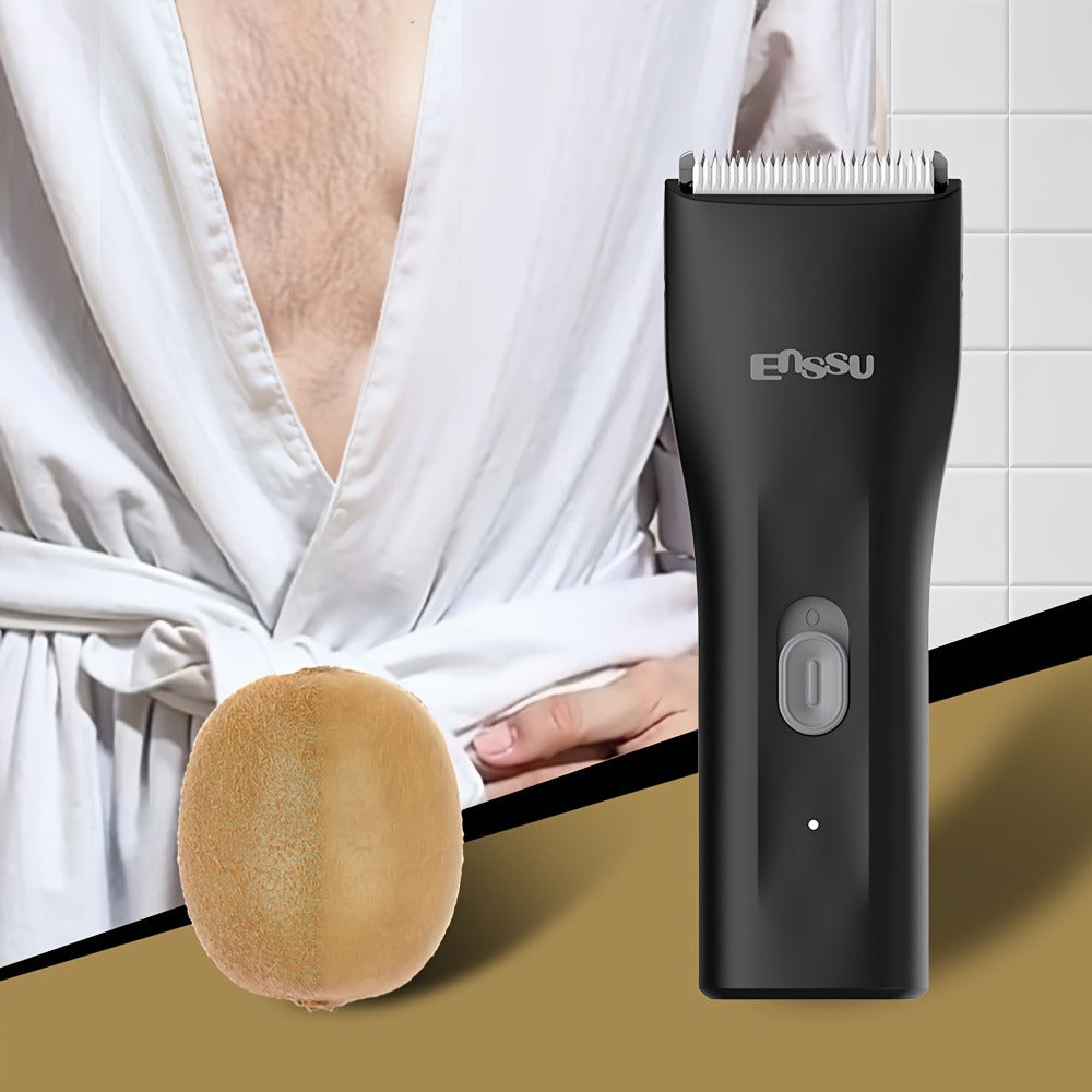 Manscaping Trimmer for Men IPX7 Waterproof Ceramic Blade Electric Groin & Pubic Body Hair Shaver – LCD Battery Display Replaceable Head Safe Grooming Tool, Black Blue White