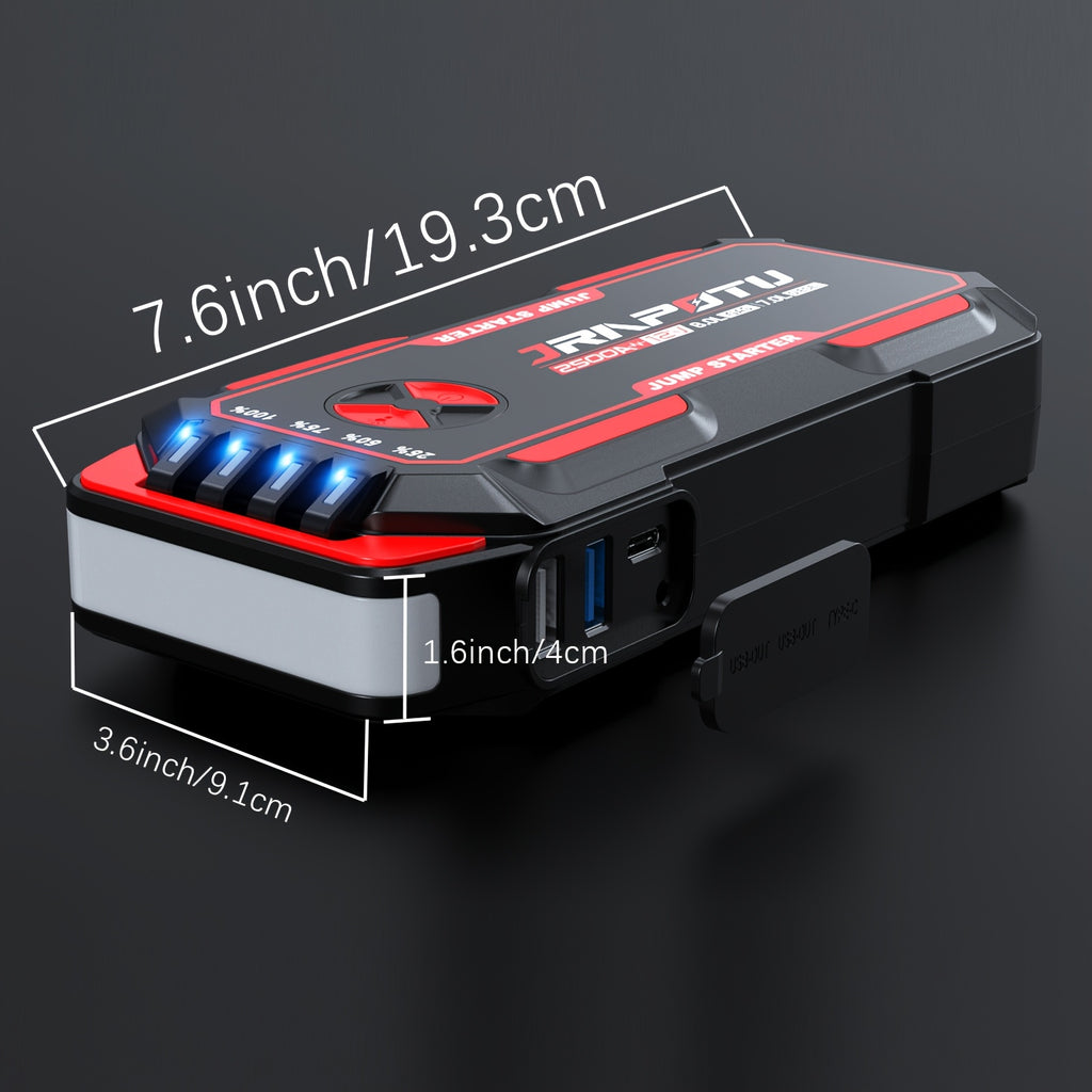 Portable Car Jump Starter, 2500A Peak Battery Jumper Starter Portable, Jump Box for Car Battery, 12V Portable Jump Starter for 2.11gal Gas & 1.85gal Diesel Cars with USB Ports & LED Flashlight, Car Battery Charger Jump Starter, Battery Starter