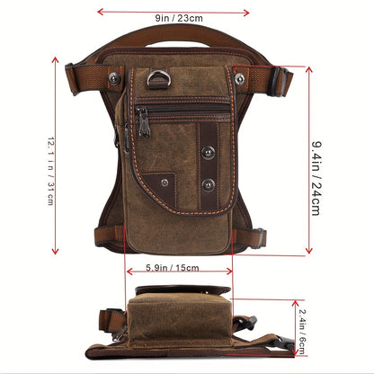 Vintage Canvas Sling Bag for Men Multifunctional Crossbody Chest Bag Waist Bag Shoulder Bag Leg Bag Hiking Outdoor Sports Travel Bag Adjustable Strap Dark Brown