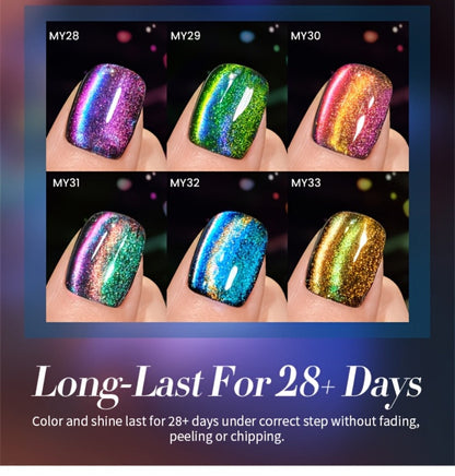 Cat Eye Gel Nail Polish Set 6 Colors 9D Magnetic Polaris Glass Water Light Effect - Semi-Permanent Soak Off LED UV Gel 0.34oz Each - Long Lasting Shimmer Nail Art for Women Salon Home DIY