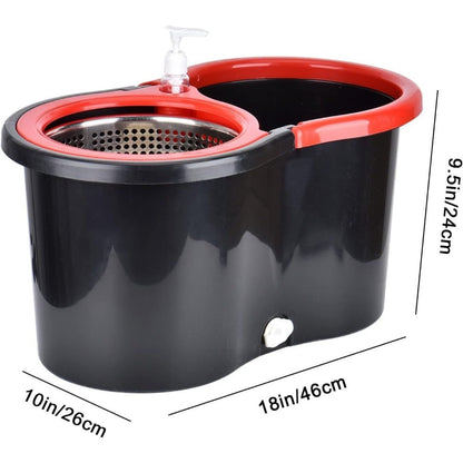 360 Spin Mop and Bucket Set with Wringer - Stainless Steel Extended Handle Spinning Mop Bucket System with Microfiber Mop Refills for Hardwood, Tile & Laminate Floor Cleaning, Black Blue Pink Red