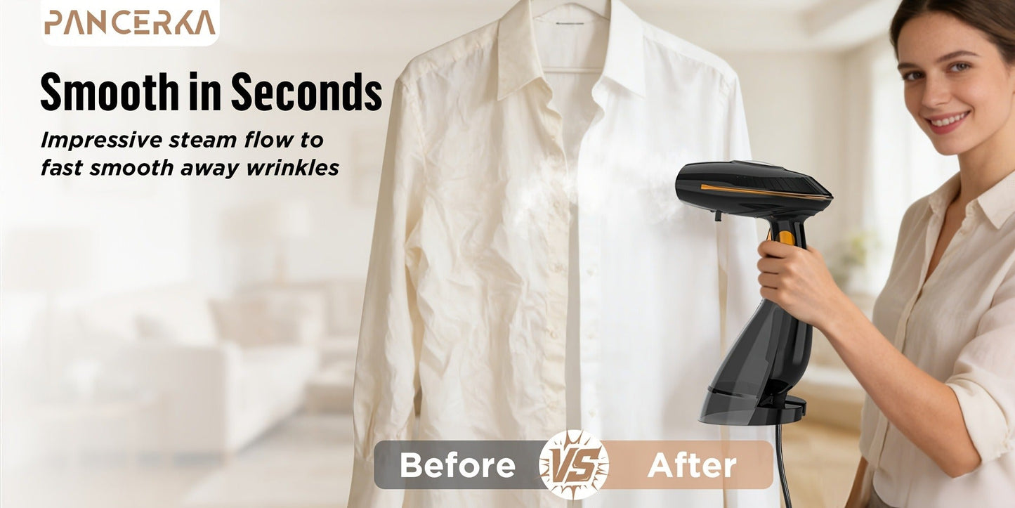 Handheld Garment Steamer 1500W Portable Fabric Steamer Quick Heat Continuous Steam for Removing Wrinkles Creases from Clothes Curtains Upholstery Travel Home Use
