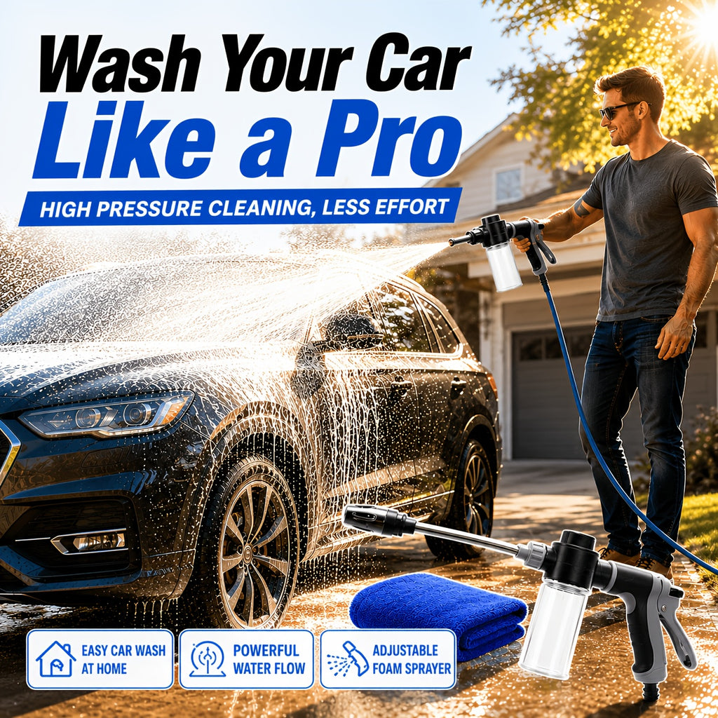 Portable High-Pressure Water Gun with Foam Tank, Adjustable Nozzle, Capable of Providing Powerful Cleaning Force And Can Be Easily Handled by The Elderly. Suitable for Vehicle Cleaning, Pet Cleaning, And Garden Watering