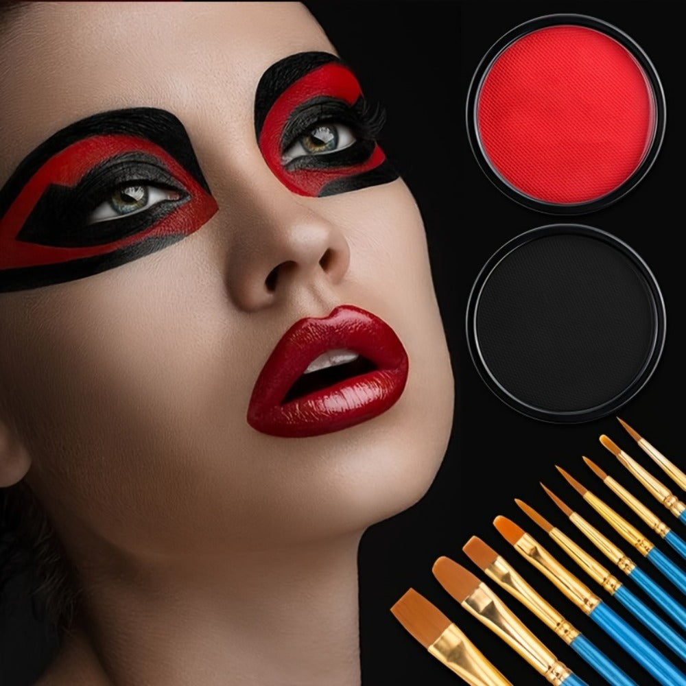 Water Activated Face Paint Kit 6 Colors with 10 Brushes – Water Based Face Body Paint Palette Black White Red Blue Green Purple for Halloween Cosplay SFX Stage Party Body Art
