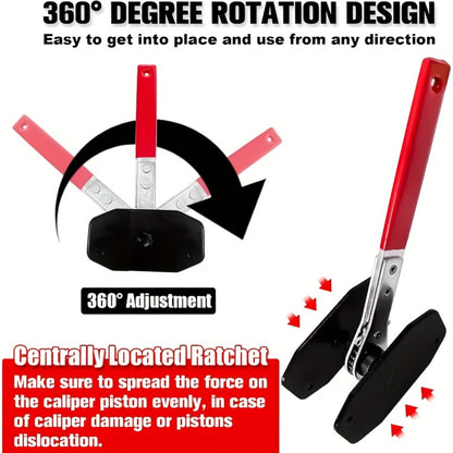 Brake Caliper Piston Compressor Tool with 360° Ratchet Wrench & Hooks – Automotive Brake Maintenance Kit for Car Brake Caliper Pressing, Wind-Back Tool Set for DIY & Professional Mechanics
