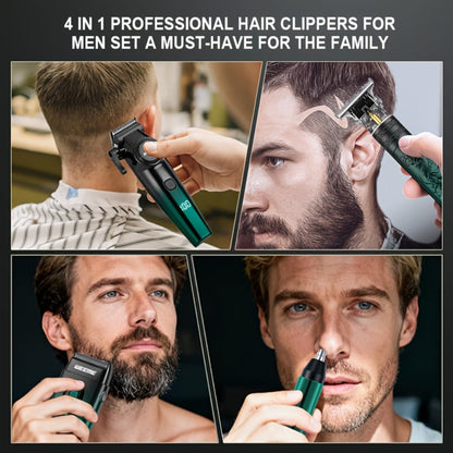 Hair Cutting Set 4pcs Professional - Electric Hair Clipper, Electric Shaver, T-Blade Trimmer & Nose Hair Trimmer, Gradient Green Gift Box, Precise Grooming Kit for Home Use & Gift