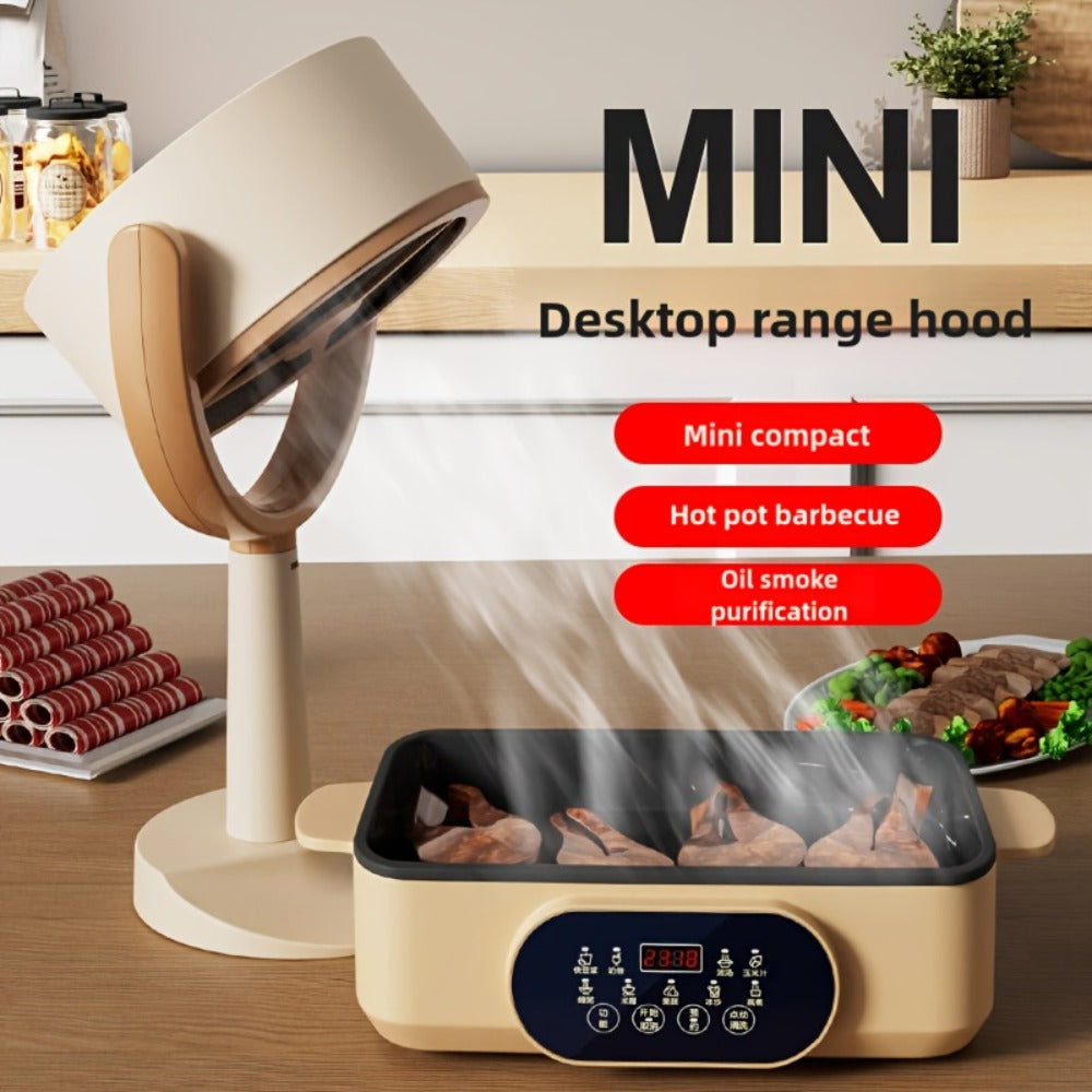 Portable USB Range Hood Handheld Exhaust Fan – Compact Smoke Absorber with 2 Filter Screens for BBQ, Hotpot, Desktop & Travel, Rechargeable Cordless