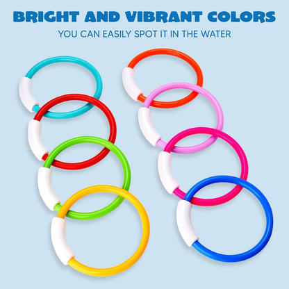 Diving Rings Pool Toys for Kids 8 Pack – Colorful Sinking Dive Rings Underwater Swimming Training Set for Boys & Girls, Pool Party Favor, Summer Swim Game, Ages 3+