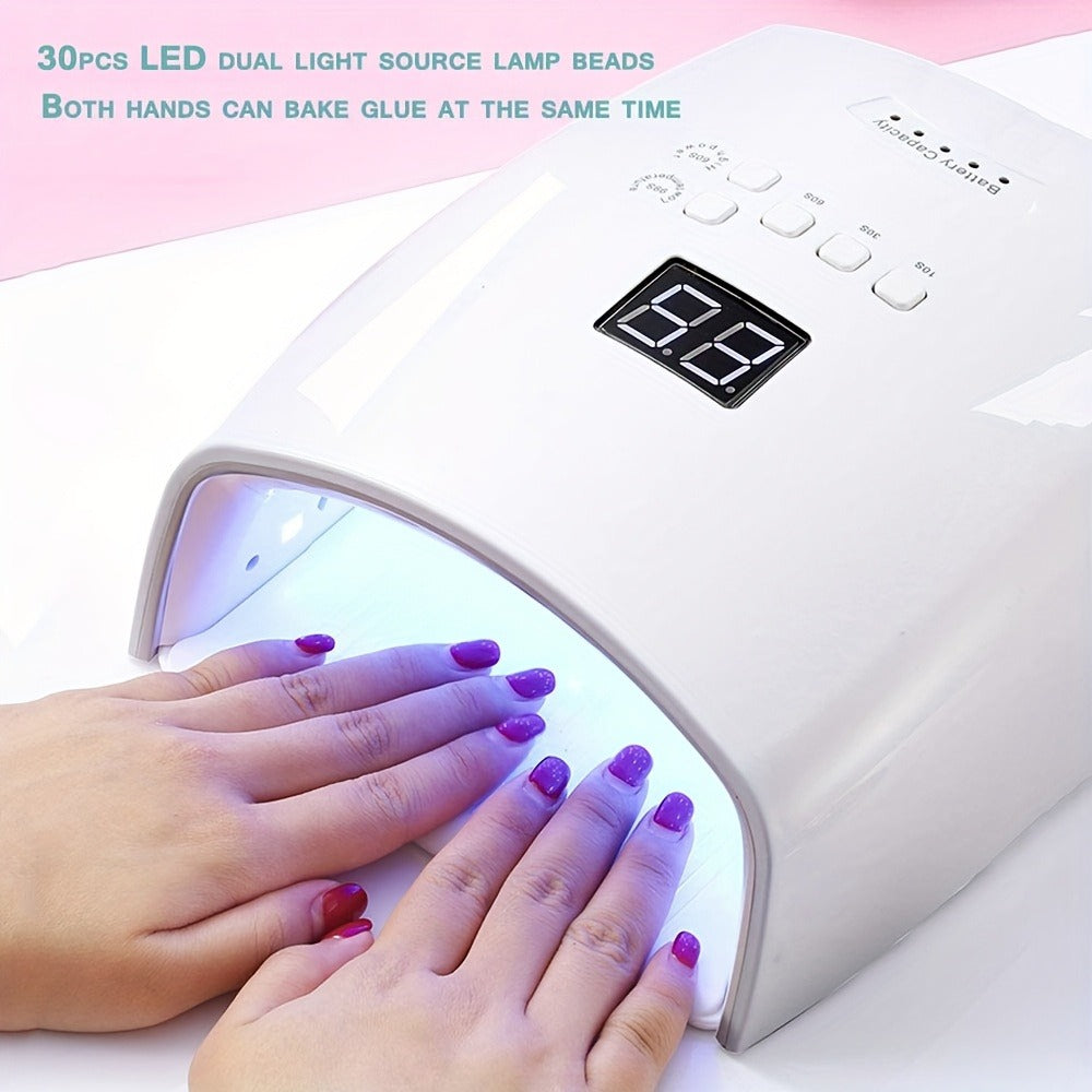 UV LED Nail Lamp 33 LEDs 4 Timer Settings Rechargeable Gel Nail Dryer All Gel Polish Full Hand Curing Low Heat Mode Home Salon Manicure Pedicure Tool Pink Blue White