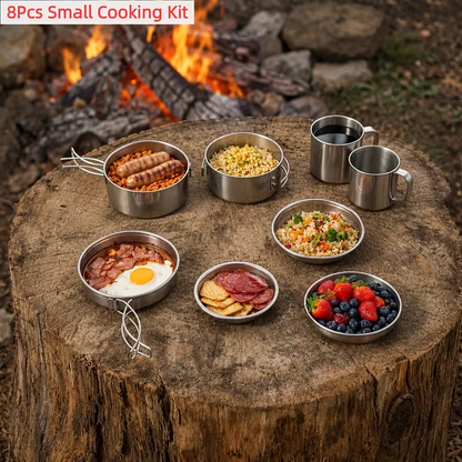 Camping Cookware Mess Kit 8 & 14 Piece – Portable Non-Stick Aluminum Alloy Camp Kitchen Set with Kettle, Pot, Frying Pan, Plates, Forks, Knives & Spoons for Backpacking, Hiking & Outdoor Cooking