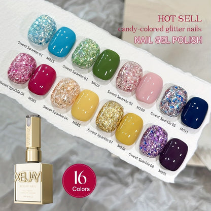 Glitter Gel Nail Polish 2-Color Set Candy Shimmer Soak Off UV LED – Photo Frame Bottle Nail Art Kit 0.51oz Each, Long Lasting Chip Resistant Sparkle for Salon & DIY Home Manicure