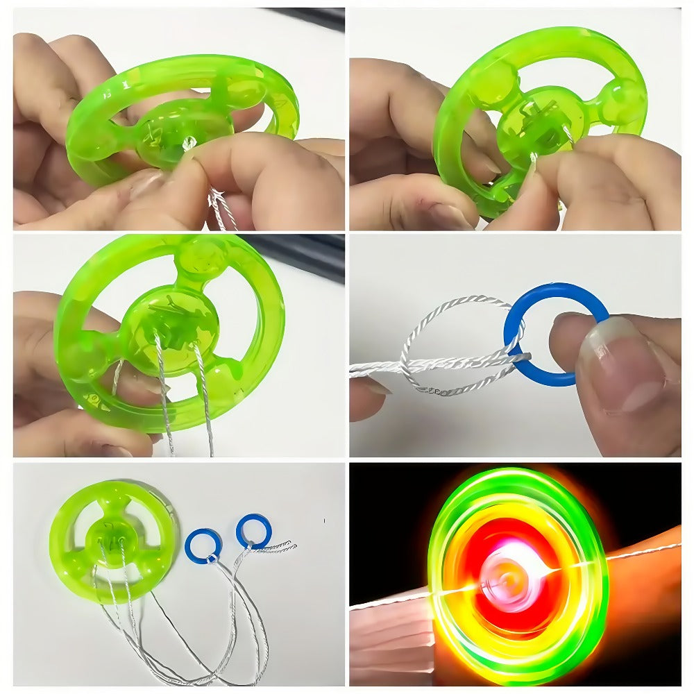 Light Up Flywheel Spinner Toys 30 Pack – Pull String Glow in the Dark Party Favors for Kids, Flashing Spin Top Bulk Set for Birthday Goodie Bags, Halloween Christmas Gifts