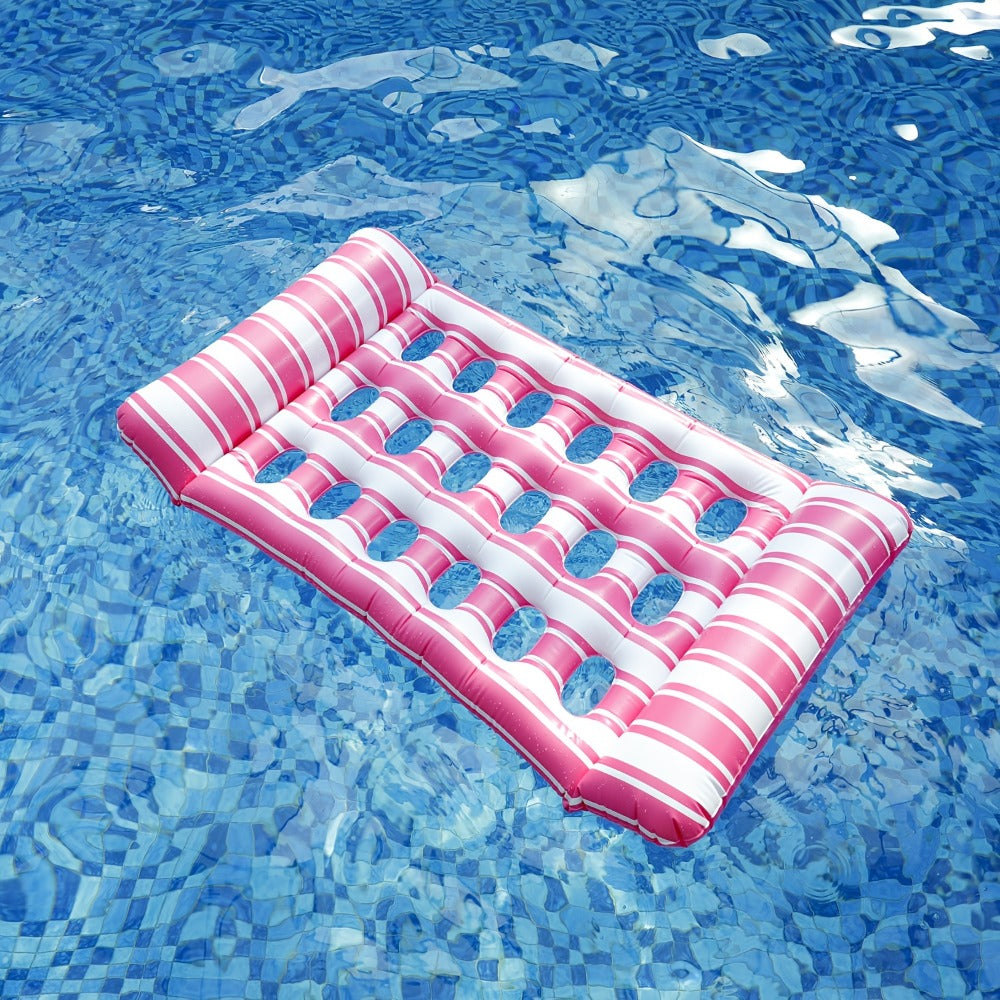 Pool Float Lounger for Adults with Built-In Headrest – Inflatable Tanning Mat for Swimming Pool Beach Lake River, Comfortable Water Relaxation Raft, Dark Blue Pink Blue Colors
