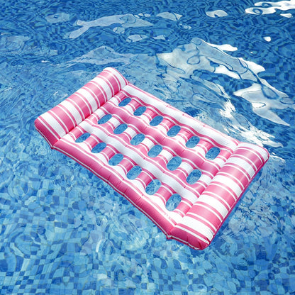 Pool Float Lounger for Adults with Built-In Headrest – Inflatable Tanning Mat for Swimming Pool Beach Lake River, Comfortable Water Relaxation Raft, Dark Blue Pink Blue Colors