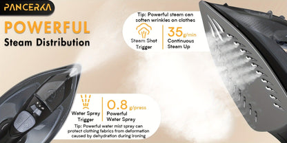 1200W Steam Iron for Clothes Adjustable Thermostat Non-Stick Soleplate Variable Steam Control Overheat Protection Powerful Long-Lasting Steam for All Fabrics Black