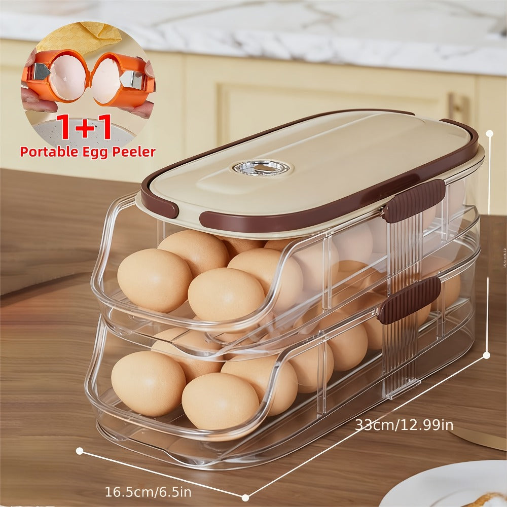 Egg Organizer for Refrigerator, Multi-Layer Auto-Rolling Egg Rack with Large Capacity – Space-Saving Egg Storage Dispenser for Fridge, Cabinet & Countertop, Ideal for Busy Families