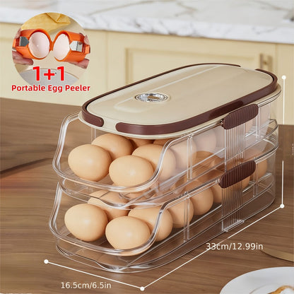 Egg Organizer for Refrigerator, Multi-Layer Auto-Rolling Egg Rack with Large Capacity – Space-Saving Egg Storage Dispenser for Fridge, Cabinet & Countertop, Ideal for Busy Families