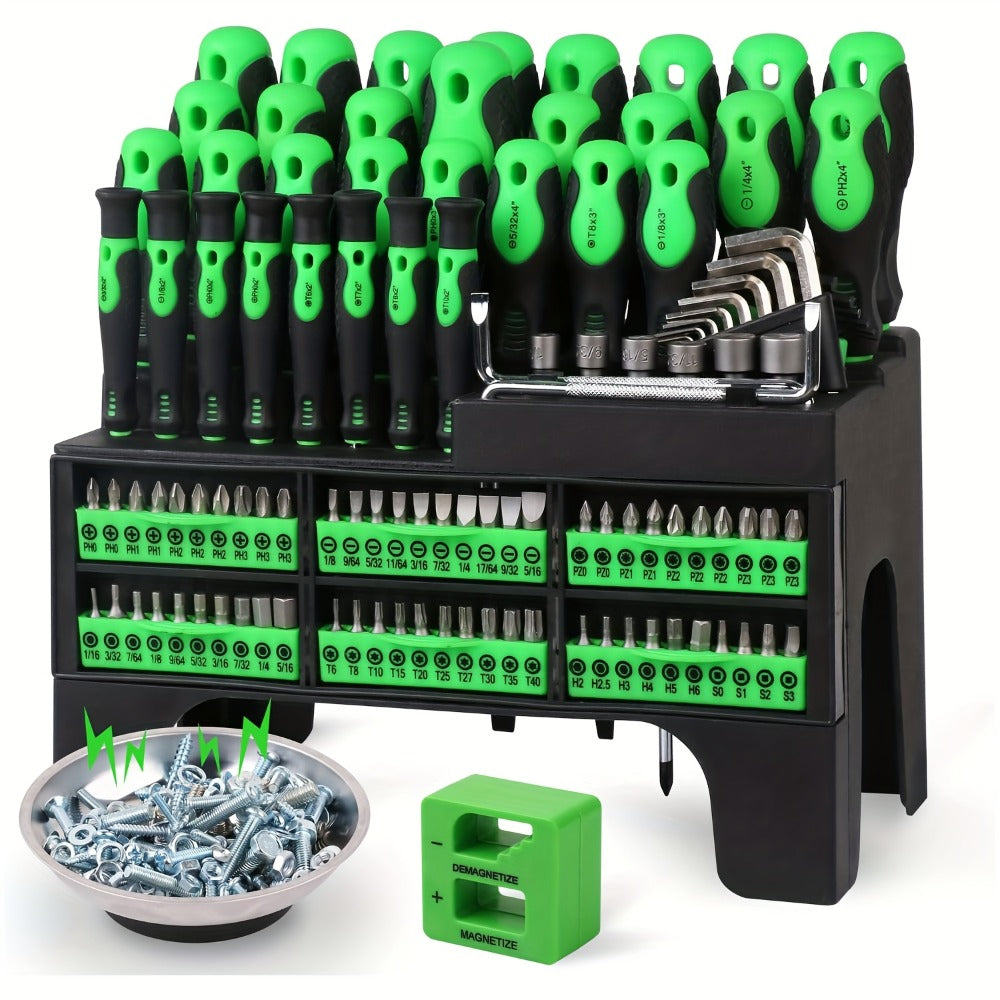 Magnetic Screwdriver Set 69 / 118-Piece with Plastic Organizer – Precision, Slotted, Phillips, Hex, Torx & Pozidriv Bits with Magnetizer Demagnetizer, DIY Tool Gift for Men