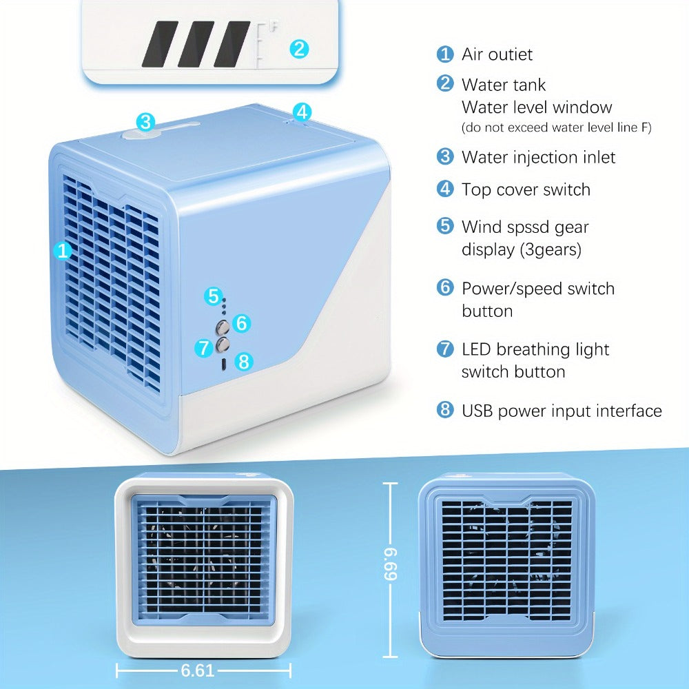 Portable Mini Air Conditioner Fan | Personal Evaporative Cooler with 3-Speed Settings & Timer, Quiet Desktop Cooling Fan for Room, Home, Office & Car Use – USB Powered, Compact Design