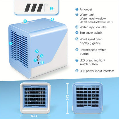 Portable Mini Air Conditioner Fan | Personal Evaporative Cooler with 3-Speed Settings & Timer, Quiet Desktop Cooling Fan for Room, Home, Office & Car Use – USB Powered, Compact Design