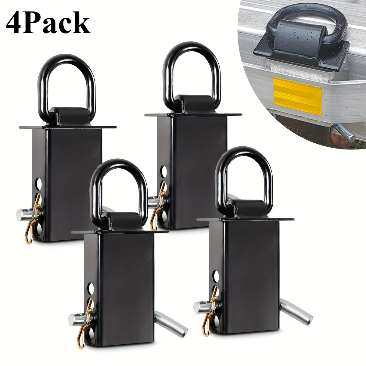 2Pack/ 4Pack/ 8Pack/ 10Pack/ 12Pack/ 16 Pack Stake Pocket D Ring Heavy Duty Adjustable Trailer Stake Pocket, Load Limit 5400 Lbs & 4 Holes for Adjustment, Removable Stake Pocket D-Ring Tie Downs Utility for Flatbed Trucks Black & Silvery