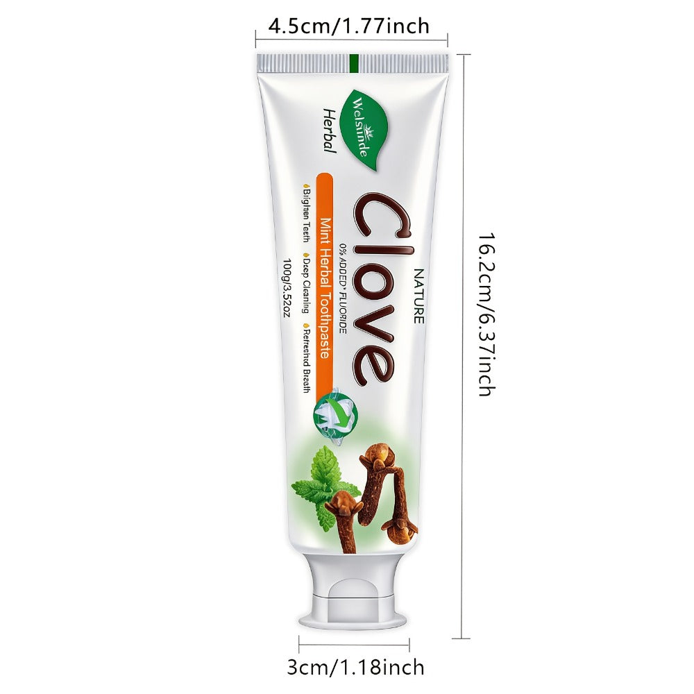 Herbal Toothpaste with Clove & Mint – Fluoride Free Deep Cleaning Whitening Toothpaste for Sensitive Gums, Natural Breath Freshener with Herbal Extracts, Daily & Travel Oral Care for Adults & Kids