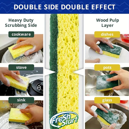 Non-Scratch Cellulose Sponge Dual-Sided with Tough Scouring Pad – Dishwashing Sponges for Kitchen, Dishes & Bathroom, Absorbent & Durable, Green or Blue, 9/12/18/27 Pack Value Sets
