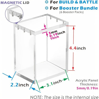 Acrylic Display Case for Pokemon Booster Bundle – UV Protection Magnetic Clear Protective Box for Scarlet Violet, Prismatic Evolutions, 151, Paldean Fates 6-Pack Bundles, Standard & Mega Evolution Fit, 1 or 2 Pack
