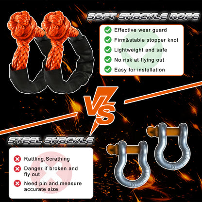 Synthetic Soft Shackle Rope, 56000 Lbs Breaking Strength with Protective Sleeve, Heavy Duty Tow Shackles for Off-Road, Truck, Jeep, SUV, UTV, ATV
