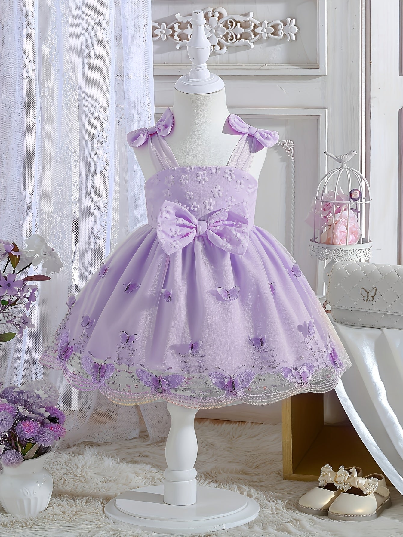 Girls' Bow Detail Dress - Summer