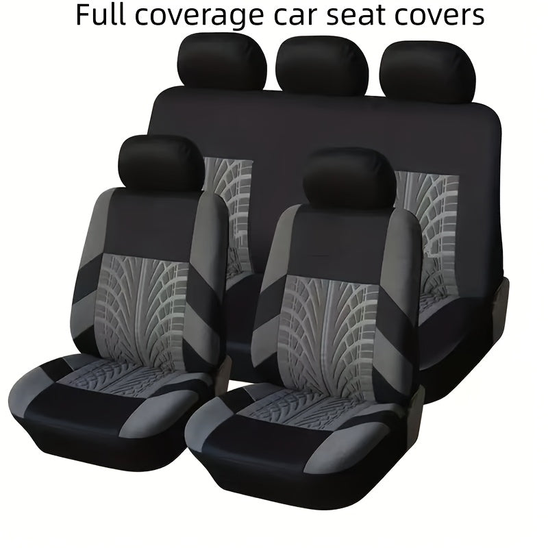 (Full Enclosure) 5-seat Fashion Tire Track Details Car Seat Covers, Suitable for Most 5-seat Models On The Market, Breathable Fabric.