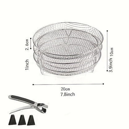 Air Fryer Rack 7 Piece Stainless Steel Dehydrator Stacking Rack with Clips - Reusable Round Multi-Layer Air Fryer Accessories for 4.2QT to 5.8QT Air Fryers, Oven Safe, Dishwasher Safe, Easy to Clean