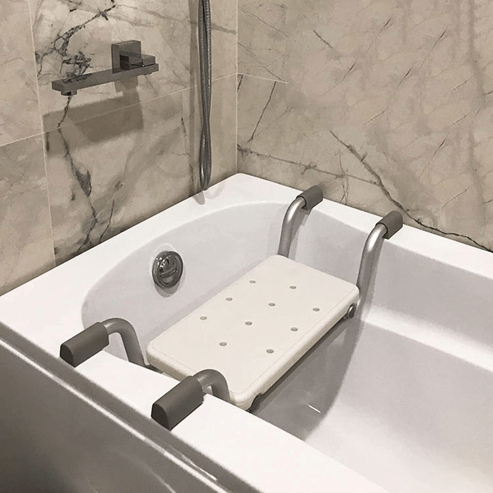 Bath Seat Adjustable Aluminum Shower Chair – Suspended Bathtub Stool with Anti-Slip Handles, 300 lbs Capacity | Lightweight Retractable Bath Board for Elderly, Disabled & Injured, 3 Length Settings