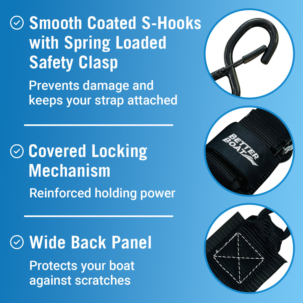 Boat Transom Tie Down Straps Heavy Duty Manual Buckle Clasp Tiedown 2" x 48" Short Small Transit 4 Foot Without Ratchet Boat Trailer Accessories for Boating