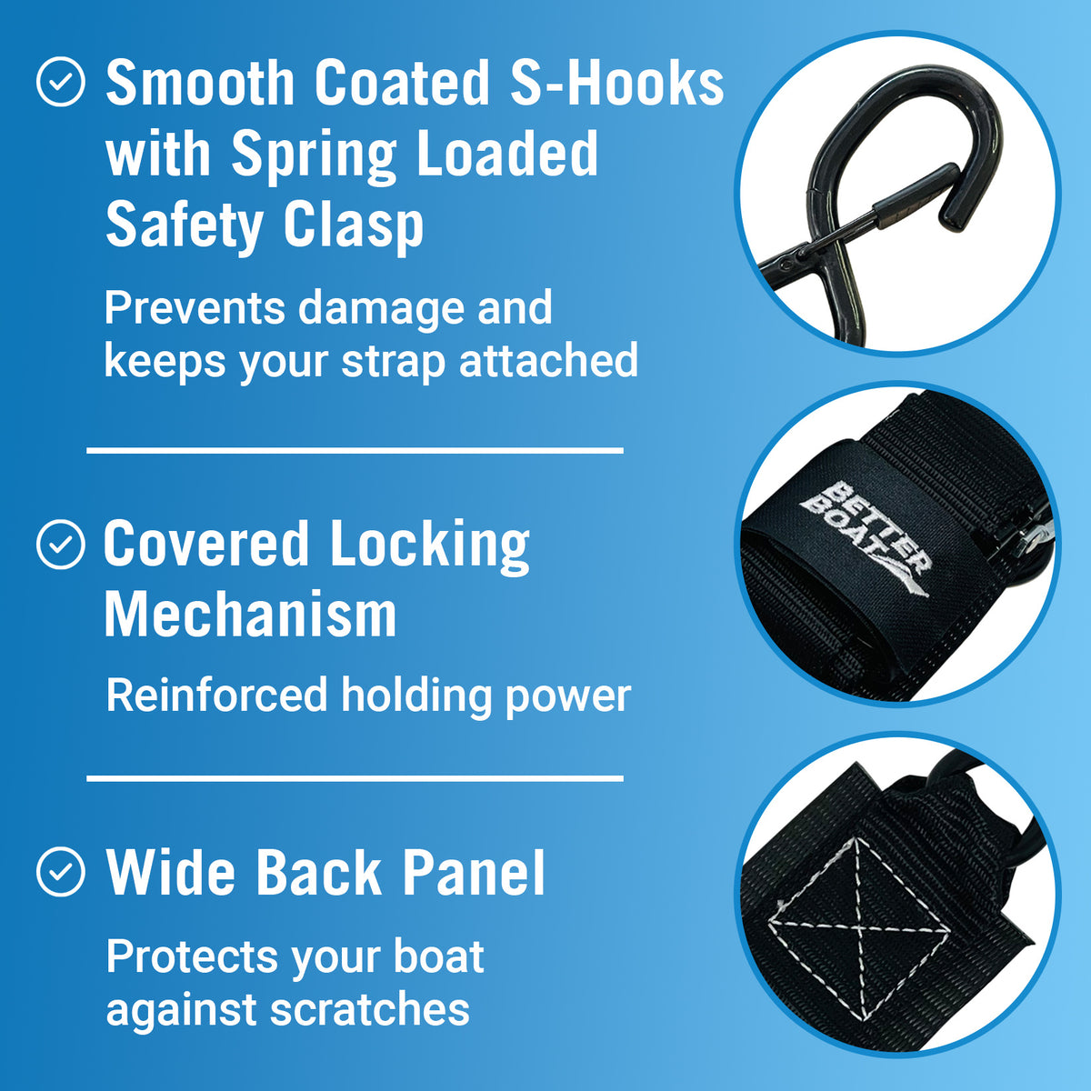 Boat Transom Tie Down Straps Heavy Duty Manual Buckle Clasp Tiedown 2" x 48" Short Small Transit 4 Foot Without Ratchet Boat Trailer Accessories for Boating