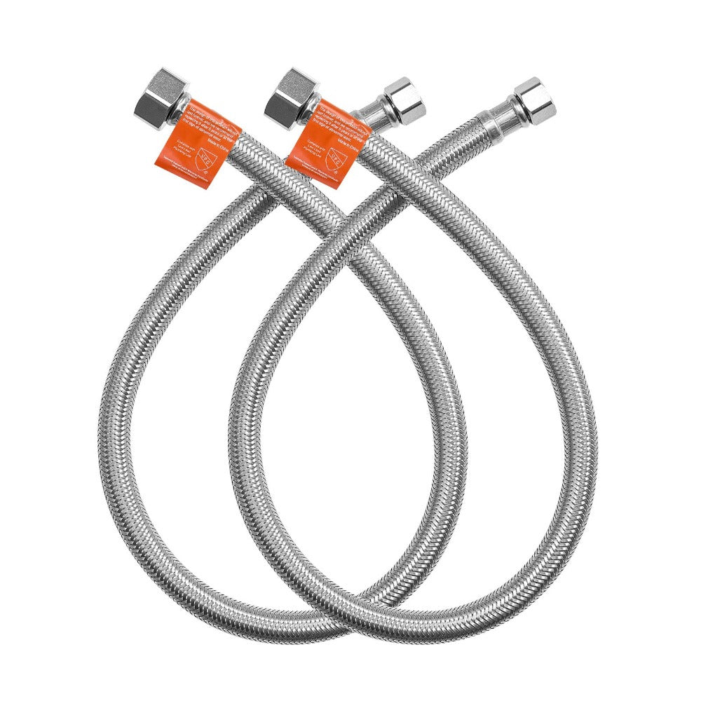 Braided Stainless Steel Faucet Supply Line - 304 SS Exterior, Lead-Free TPV Inner Tube, 3/8" Comp x 1/2" FIP, NSF & CUPC Certified, for Bathroom Kitchen Sink Faucet, 16in/10pcs or 24in/2pcs
