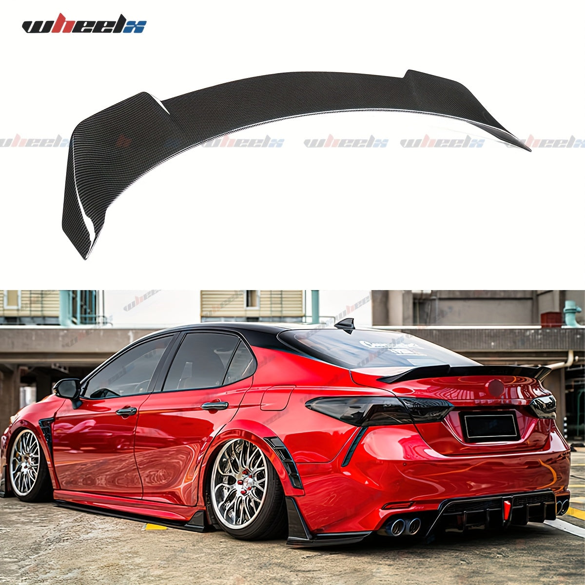 Rear Trunk Duckbill Spoiler for 2018-2022 for TOYOTA Camry All Models SE XSE XLE LE 4-Door, High Kick V-Style Trunk Lid Spoiler Wing, Gloss Black/ Carbon Pattern, 1pc