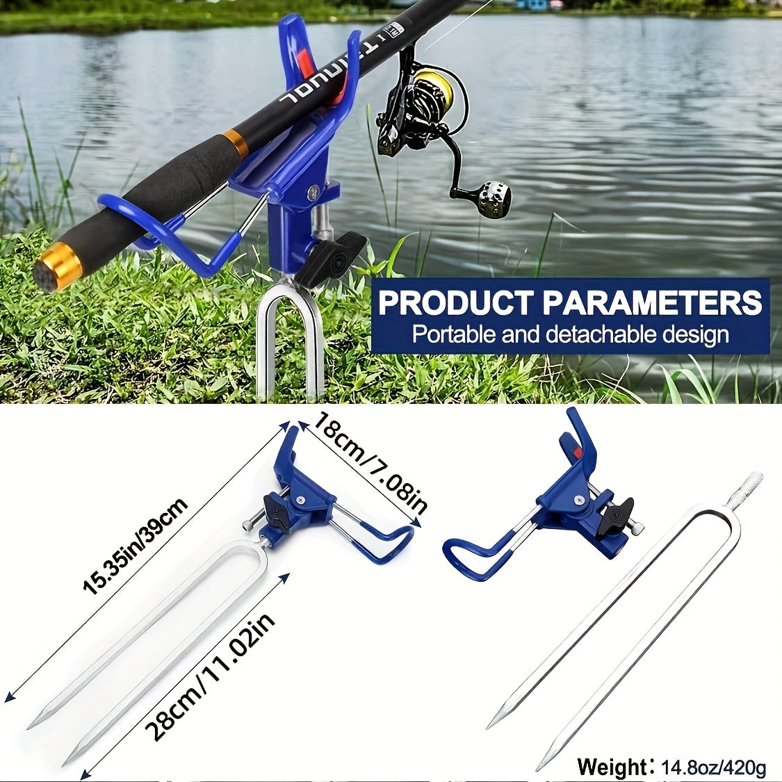 Fishing Rod Holder Ground Stake 360° Adjustable 2pcs Set, Heavy Duty Shore & Beach Rod Bracket Stand for Surf Fishing, Bank Fishing & Outdoor Angling, Reinforced Pole Support Holder