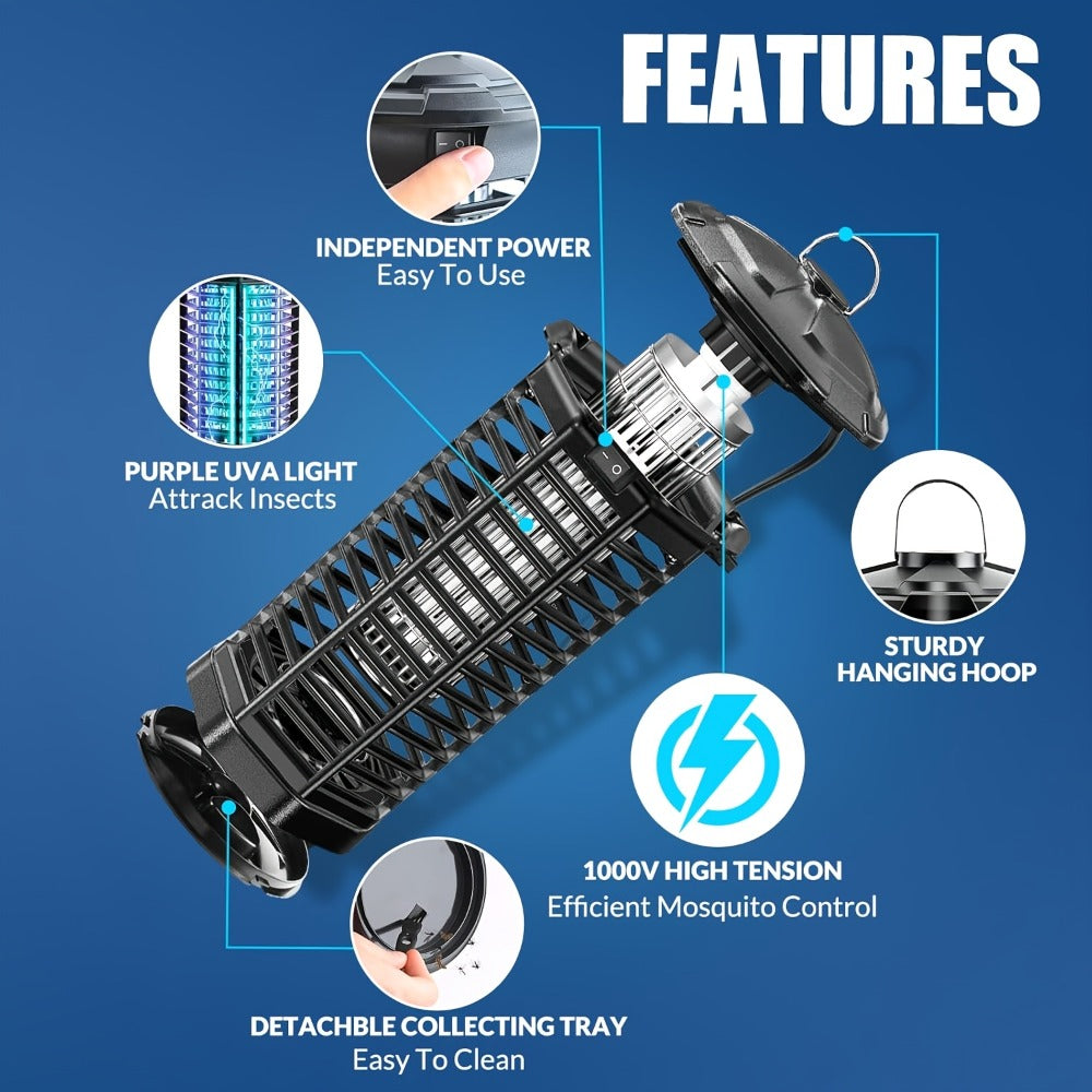 IPX4 Waterproof Bug Zapper Plug-In – Electric Flying Insect Trap with LED Light & ABS Housing, Indoor Mosquito Zapper for Home, Bedroom, Kitchen & Patio, Safe Chemical-Free Fly Trap – Black