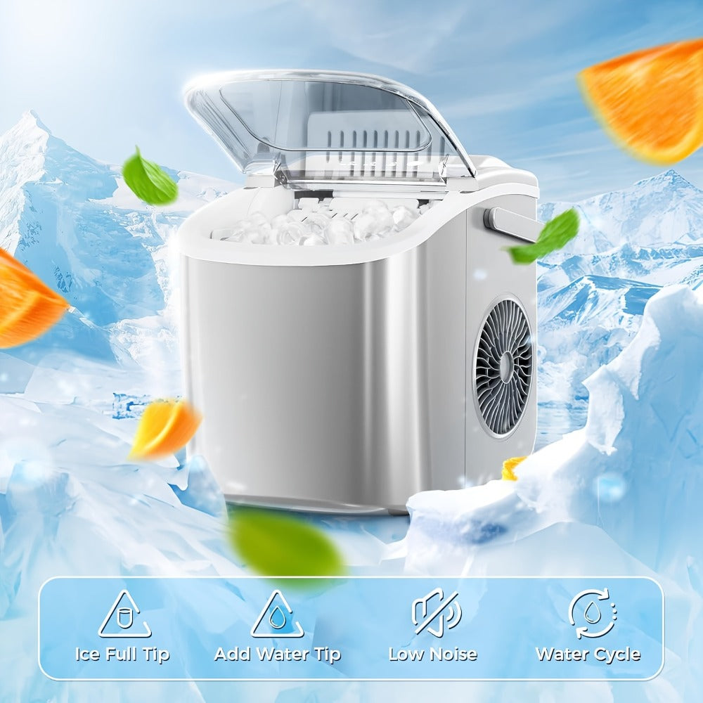 Pebble Ice Maker Countertop – 26 Lbs/24H, 2 Ice Cube Sizes, Sonic Bullet Ice Machine, Auto-Cleaning, Stainless Steel, Ice Scoop & Basket, Optional Descaler Kit for Home, Kitchen, Camping & RV